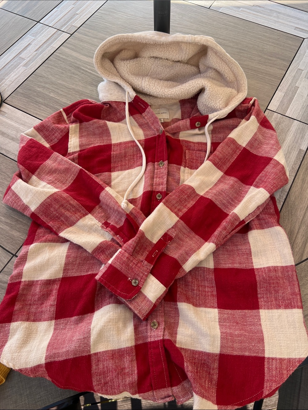 Red & Cream Plaid Flannel with Sherpa Lined Hood